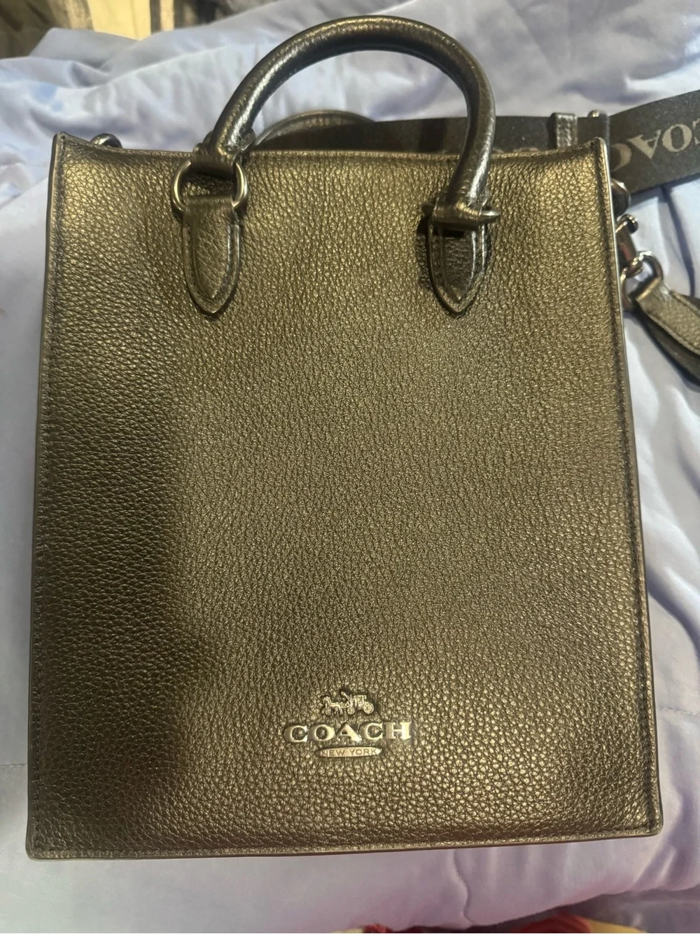 Coach Black Pebbled Leather Messenger Tote with Removable Strap